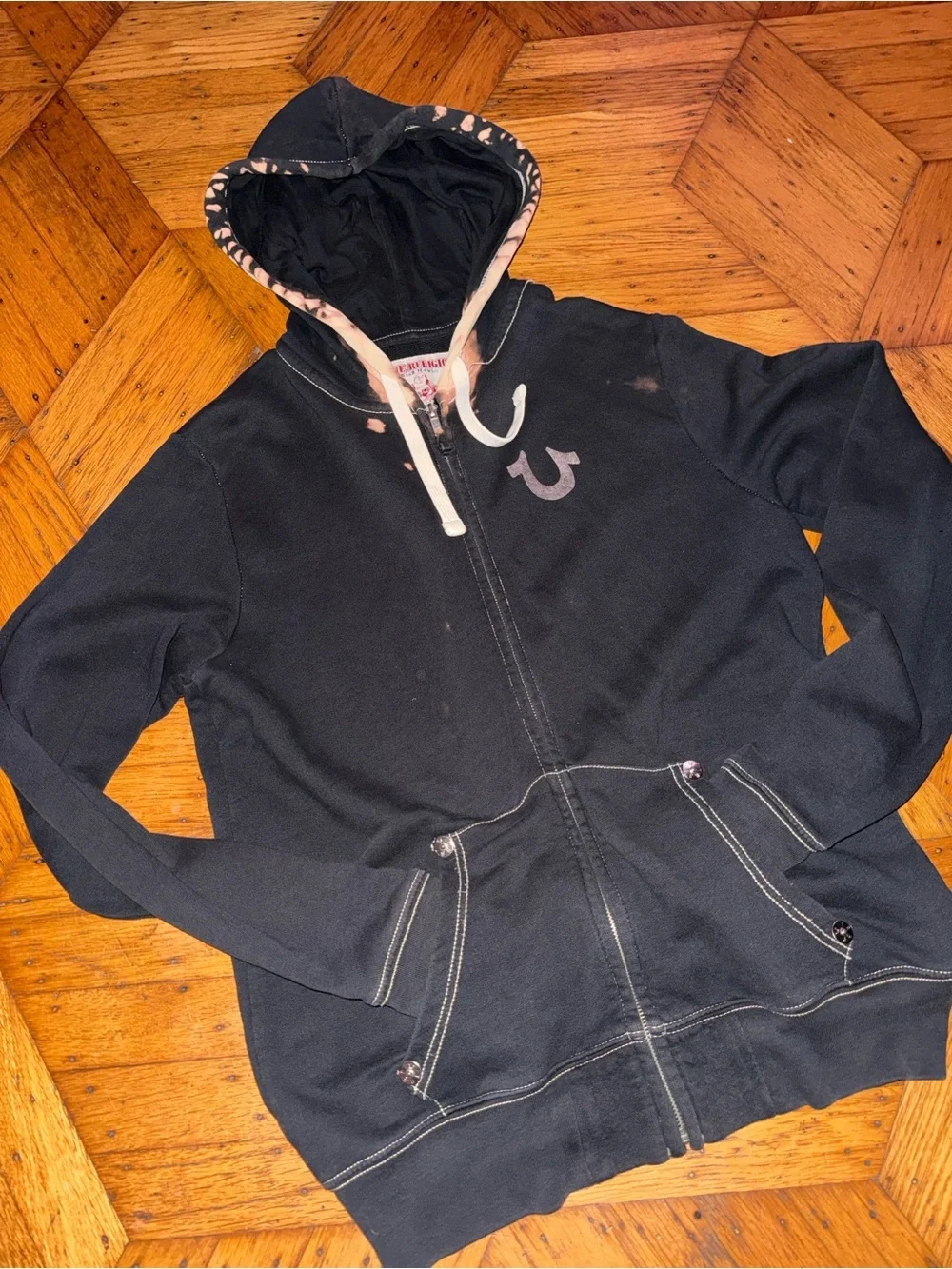 True Religion Black Zip Front Hooded Utility Zip up sweatshirt
